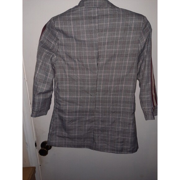Miss Selfie Gray Plaid Blazer – Maroon Arm Stripes – Women’s Size Small - Picture 3 of 8